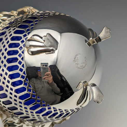 British Vintage Blue Inner Silver Plated Basket